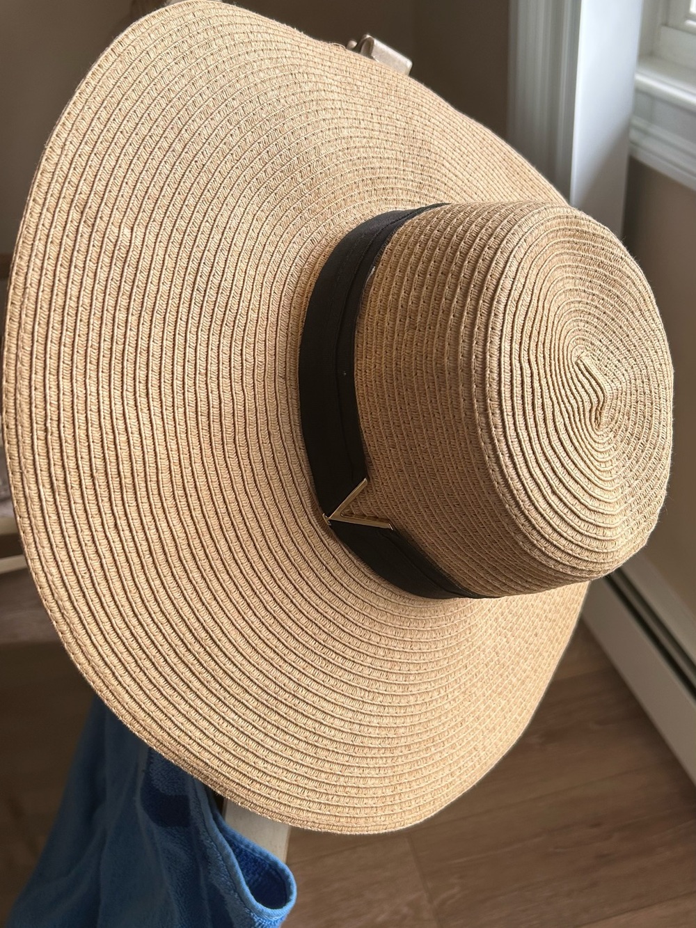 Vince Camuto Natural Straw Hat with Black Chin Cord